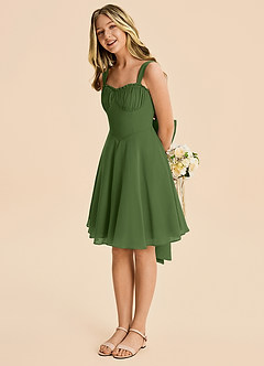 Azazie Arie Junior Olive A-Line Ruched Chiffon Dress image2