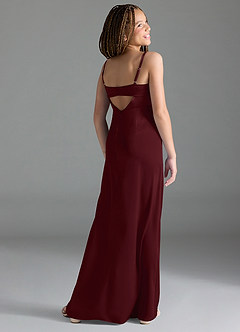 Azazie Leonis Junior Vestido Cabernet de Cetim elástico de Linha A com Plissado image5