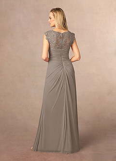 Azazie Jovie Mother of the Bride Dresses Taupe A-Line Lace Dress image3