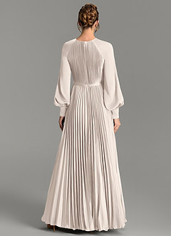 Azazie Grayson Bridesmaid Dresses White Alabaster A-Line Long Sleeve Stretch Satin Dress image2
