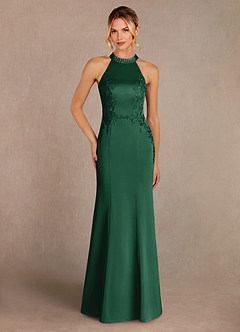 Azazie Tyra Mother of the Bride Dresses Dark Green Mermaid Lace Stretch Satin Dress image1