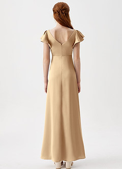 Azazie Omari Junior Champagne A-Line Pleated Stretch Satin Dress image7