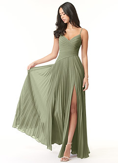 Azazie Vini Bridesmaid Dresses Pistachio A-Line V-Neck Pleated Chiffon Dress image1