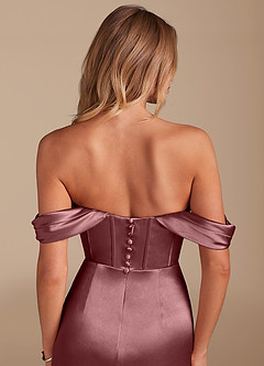 Azazie Asha Jurken voor bruidsmeisjes Jurk van Metaalachtig Satijn met Kolom Off the Shoulder Vintage Mauve image6