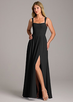 Azazie Rosaline Abiti da Damigella Abito A-Line in Chiffon Spacco Laterale Nero image5
