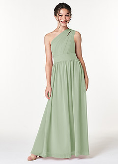 Azazie Molly Junior Dusty Sage A-Line Pleated Chiffon Dress image1