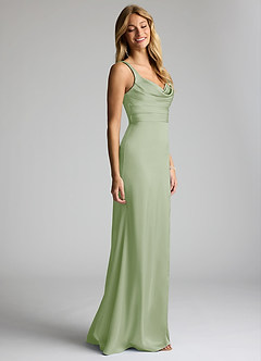 Azazie Elida Bridesmaid Dresses Dusty Sage Sheath Pleated Stretch Satin Dress image3