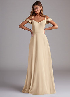 Azazie Marley Bridesmaid Dresses Champagne A-Line Off the Shoulder Chiffon Convertible Dress image4