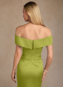 Azazie Laredo Moeder van de bruid jurken Zeemeermin Jurk van Stretch Satijn Off the Shoulder Citroengras image7
