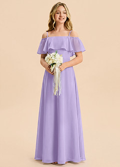 Azazie Maggie Junior Lilac A-Line Off the Shoulder Chiffon Dress image4
