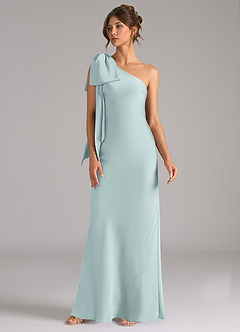 Azazie Capri Bridesmaid Dresses Mist Mermaid One Shoulder Stretch Satin Dress image4
