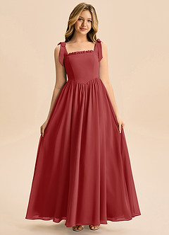 Azazie Delia Junior Abito A-Line in Chiffon Fiocco Ruggine image3