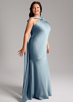 Azazie Kinsley Bridesmaid Dresses Dusty Blue Mermaid Side Slit Stretch Satin Dress image11