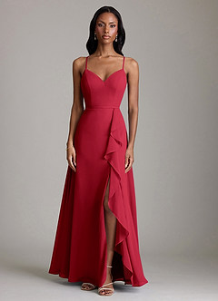 Azazie Naeem Bridesmaid Dresses Scarlet A-Line V-Neck Ruffle Chiffon Dress image3