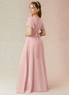 Azazie Induh Junior Vestido Pó Rosa de Chiffon de Linha A com Franzido image2