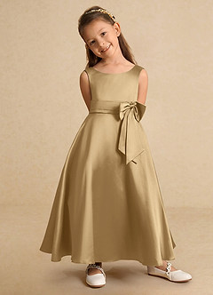 Azazie Lindy Flower Girl Dresses Gold A-Line Pleated Matte Satin Dress image8