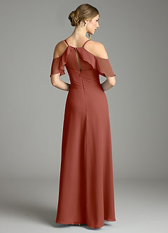 Azazie Dakota Bridesmaid Dresses Auburn A-Line V-Neck Pleated Chiffon Dress image2