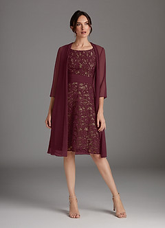 Azazie Beth Kleider für die Brautmutter A-Linie Schaufel Pailletten Chiffon Kleid Dunkelweinrot Champagner image2