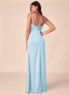 Azazie Aqua Vestidos de damas de honor Vestido de Azul Cielo de Satén Elástico de Corte en A con Cuello en V plisado image2