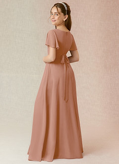 Azazie Induh Junior Champagne Rose A-Line Ruched Chiffon Dress image2