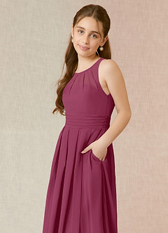 Azazie Bibiane Junior Mulberry A-Line Pleated Chiffon Dress image7