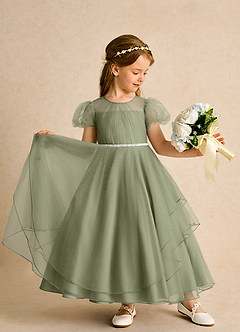 Azazie Duckie Abiti da Ragazza di Fiori Abito Principessa in Tulle Plissettato Pistacchio image3