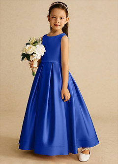 Azazie Cailee Flower Girl Dresses Royal Blue Ball-Gown Pleated Matte Satin Dress image2