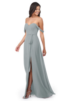 Azazie Aaron Bridesmaid Dresses Dolphin Grey A-Line Off the Shoulder Chiffon Convertible Dress image2