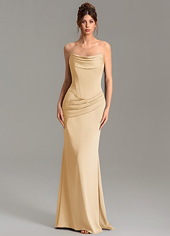 Azazie Adrienne Bridesmaid Dresses Gold Mermaid Corset Stretch Satin Convertible Dress image3