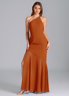 Azazie Tilla Jurken voor bruidsmeisjes Jurk van Chiffon met Zeemeermin One-Shoulder Paprika image4