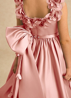 Azazie Eden Flower Girl Dresses Rosette Ball-Gown Pleated Matte Satin Dress image6