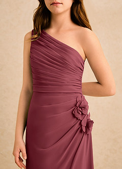 Azazie Sophie Girls Formal Flower Girl Dresses Merlot Sheath One Shoulder Chiffon Dress image6