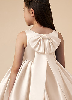 Azazie Bo Peep Flower Girl Dresses White Alabaster A-Line Bow Matte Satin Dress image5