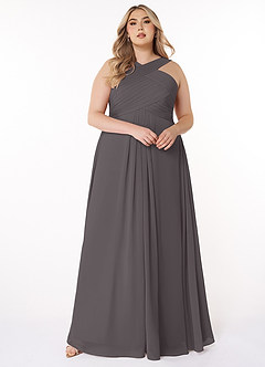 Azazie Kaleigh Bridesmaid Dresses Steel Grey A-Line Pleated Chiffon Dress image7