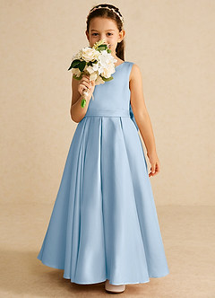 Azazie Pipsy Flower Girl Dresses Powder Blue A-Line Bow Matte Satin Dress image5