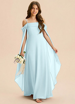 Azazie Moana Junior A-Linie Plissee Chiffon Kleid Wolke Blau image3