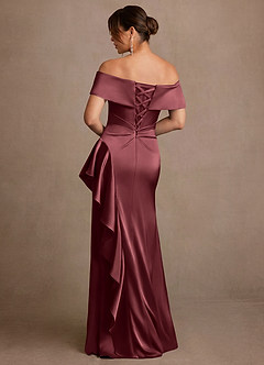 Azazie Kirsty Mother of the Bride Dresses Merlot Sheath Off the Shoulder Stretch Satin Dress image2