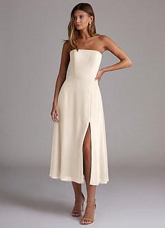 Azazie Wren Vestidos de madrinha de casamento Vestido Alabastro Branco de Chiffon de Linha A com Sem Alças image1