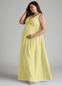 Azazie Yetta Brautjungfernkleider für Schwangere A-Linie V-Hals Versammelt Chiffon Bodenlänge Kleid image10