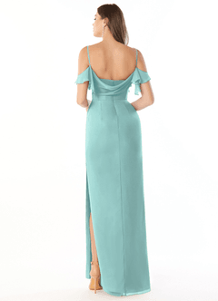 Azazie Emeralda Bridesmaid Dresses Aqua Sheath Off the Shoulder Chiffon Dress image2