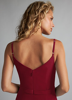 Azazie Summer Bridesmaid Dresses Burgundy Mermaid Scoop Cowl Chiffon Dress image6