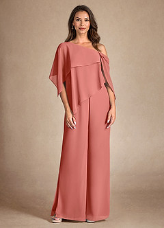 Azazie Halima Mother of the Bride Dresses Salmon Pink Jumpsuit/Pantsuit Side Slit Chiffon Dress image5