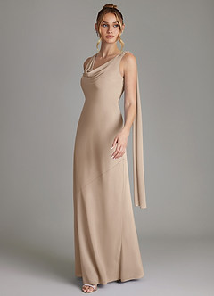 Azazie Essence Bridesmaid Dresses Taupe Sheath Chiffon Dress image4