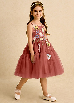 Azazie Osea Blumenmädchenkleider Ballkleid Plissee Tüll Kleid Terrakotta image5