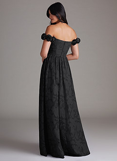 Azazie Autumn Bridesmaid Dresses Black A-Line Off the Shoulder Floral Burnout Convertible Dress image4