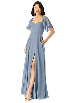Azazie Chloe Brautjungfernkleider A-Linie Herzausschnitt Chiffon Kleid Staubblau image5