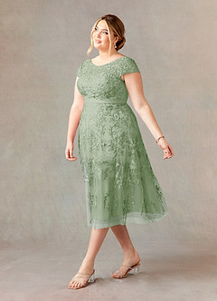 Azazie Sanna Mère de la mariée Robes Robe Trapèze en Tulle Dentelle à encolure dégagée Vert Sauge image9