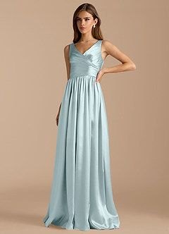 Azazie Keyla Bridesmaid Dresses Mist A-Line Pleated Metallic Satin Dress image5