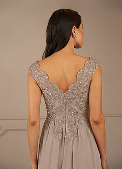 Azazie Amethyst Mother of the Bride Dresses Taupe A-Line V-Neck Sequins Chiffon Dress image8