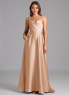 Azazie Beatrice Vestidos de madrinha de casamento Vestido Rosa Inglesa de Cetim elástico de Linha A com Decote em coração image1